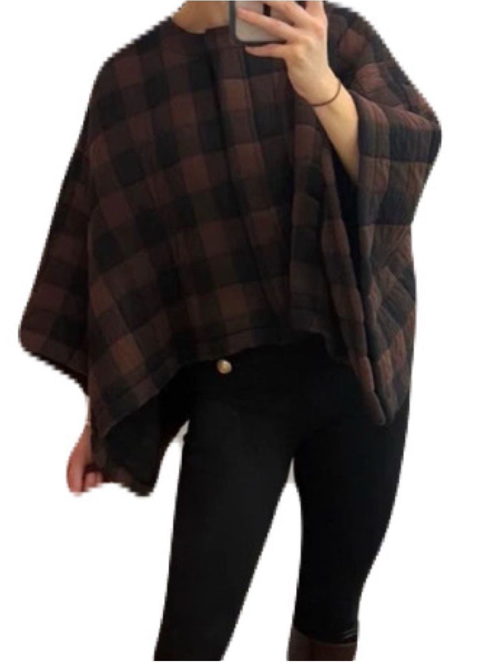NWT Zara Brown Black Quilted Checkerboard Snap Short Cape Kimono Pocho Jacket
